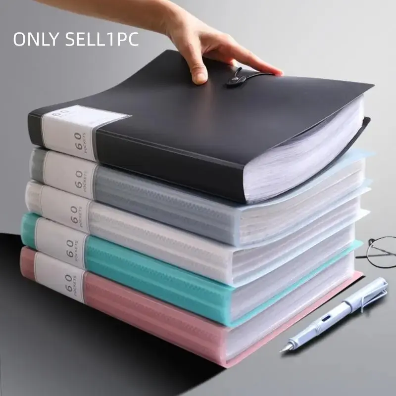 A4 File Folder with 60 Pockets, High Transparency Waterproof PP Material, Plastic File Folder, Office Supplies, Ideal for Home Office School Document Storage Organization