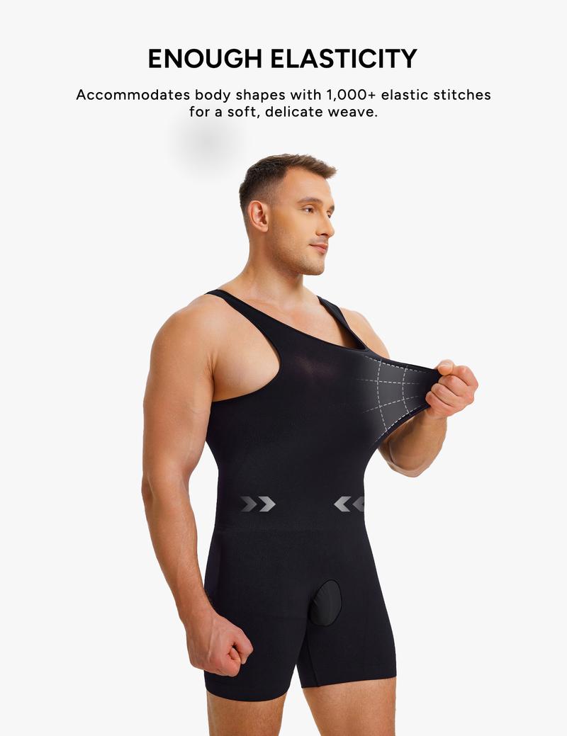 Nebility Men's  Upgraded New Fabric High Compression One-piece Shapewear U-Neck Men's Bodysuit With Abdominal Compression and Body Curves Improvement, Perfect for Gym & Workouts