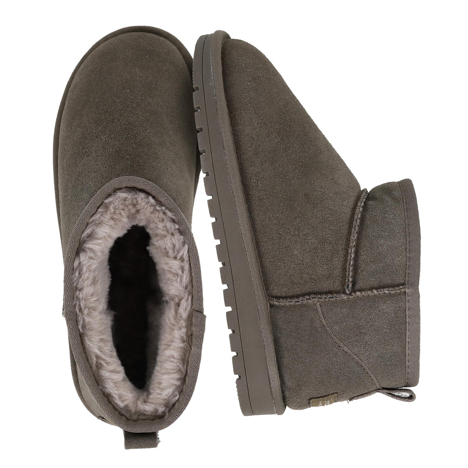 EVELLYHOOTD Winter Warm Flat Padded Ankle Snow Boots Genuine Suede Faux Fur Lining Water Splash-proof Durable TPR Rubber Sole  [SIZE DOWN IF SMALL Feet]