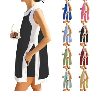 Mundoven Women's 2 Piece Sets Casual Color Block Crewneck Short Sleeve Pullover Tops Matching Shorts with Pockets