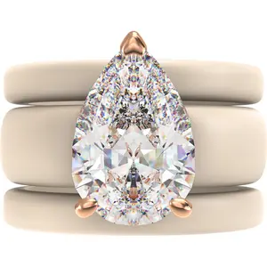 Pear Cut CZ Silicone Ring Set for Women, 2 Thin Stackable Rings, 8×12 mm Pear Cut CZ, Patent-Pending Design - GlowStone Collection