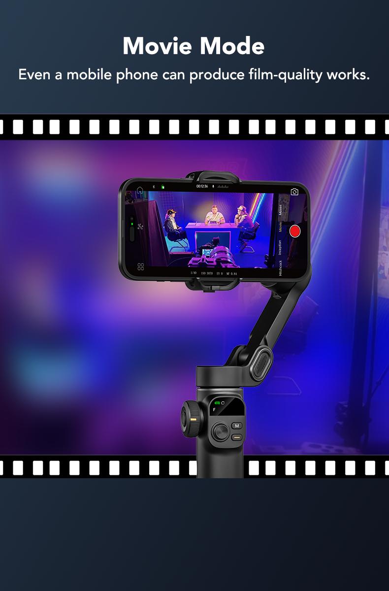 AOCHUAN Gimbal Stabilizer for iPhone, 3-Axis Smartphone Gimbal Built in 7.8' Extension Rod, Portable Gimbal Stabilizer w/OLED Display for iPhone/Android, Perfect for TikTok YouTube Vlogging-Smart X2-2