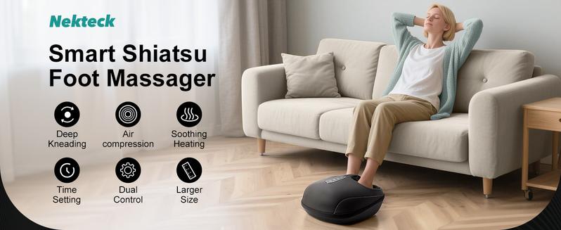 Nekteck Shiatsu Foot Massager with Heat, Foot Massager Machine for Plantar Fasciitis, Neuropathy Pain, Deep Kneading, Air Compression, Remote APP Control, Gifts for Her Him, Fits Up to 13"