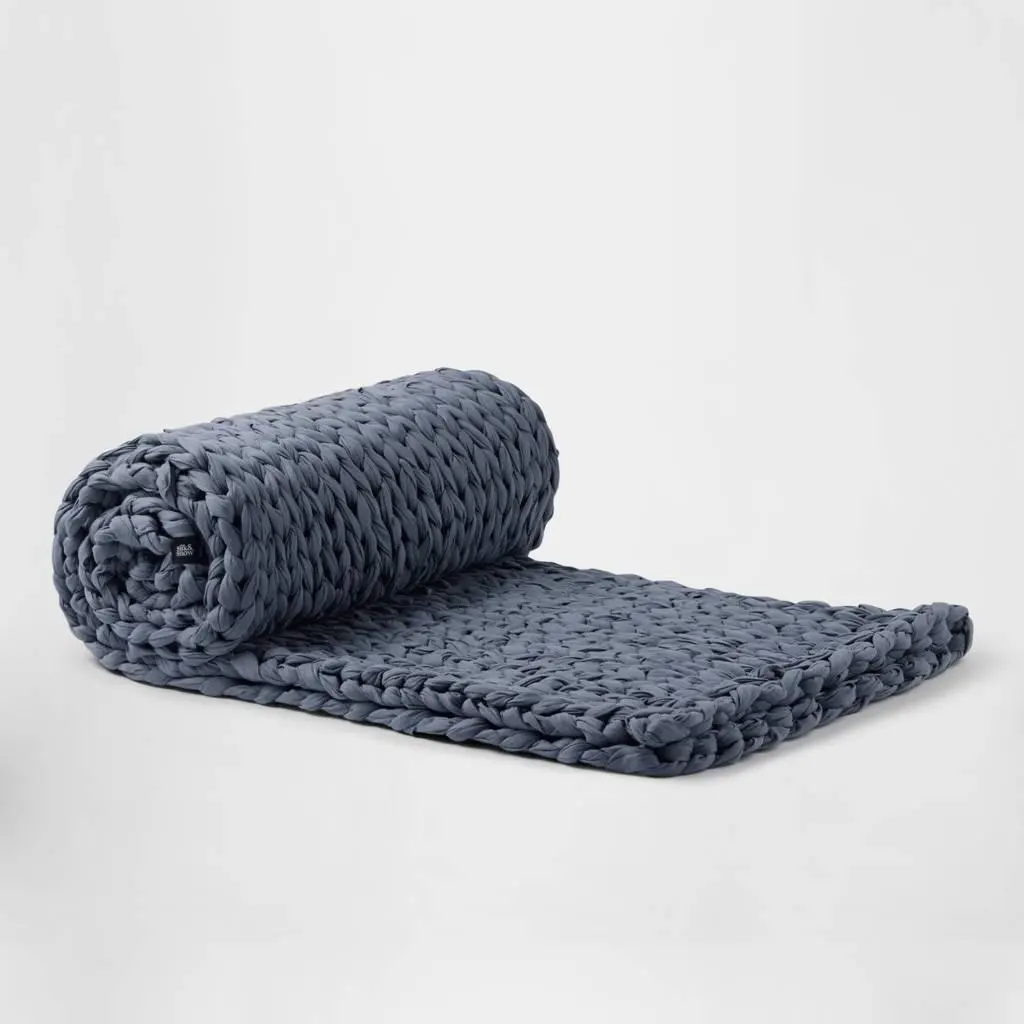 Hand Knitted Weighted Cotton Blanket - Handmade Knitted Throw for Bedding & Linens, Handmade Knitted Blanket, Knitted Throw Blanket