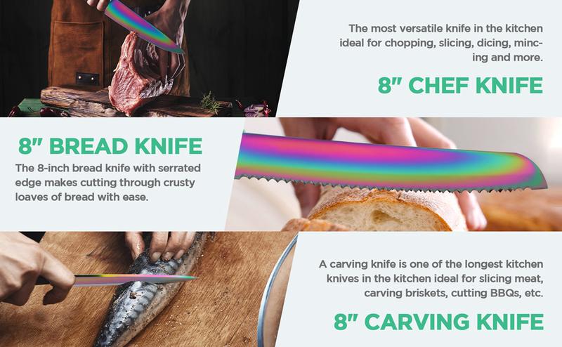 #JumpstartSale HAUSHOF Kitchen Knife Set, 5 Pieces Rainbow Knife Sets with Arcylic Block, Sharp Green Knives Set for Kitchen, Stainless Steel Knives Set with Ergonomic Handle, Great for Slicing, Dicing&Cutting