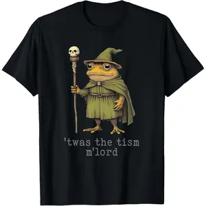 Women's humorous wizard frog with a pun on 'twas the night before Christmas Graphic T-Shirt - Short Sleeve Crew Neck Regular Fit Casual Wear | Soft & Breathable Fabric, Durable Print, Everyday Comfort, Machine Washable