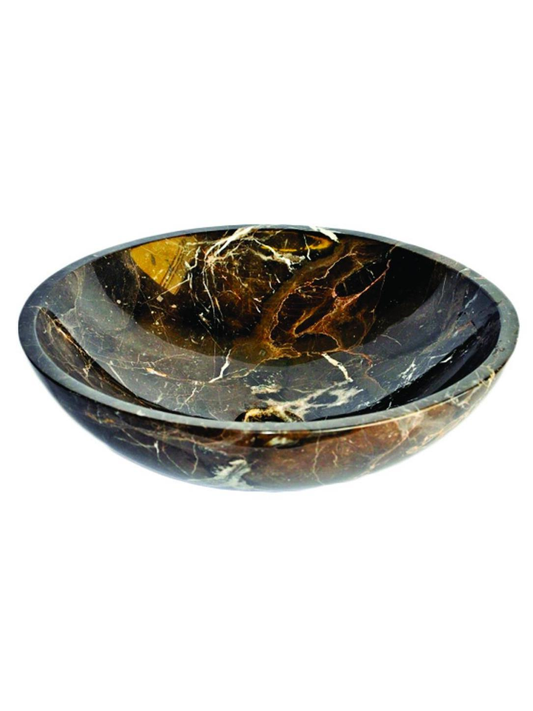 Novatto NOSV-CM Handmade Round Coffee Marble Natural Stone Above-Counter Vessel Sink, Brown with White Veining, 17-in Diameter, Polished, Art and Function Focused, Unique Tones