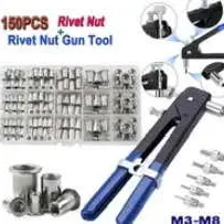 Portable Rivet Nut Tool Kit, Heavy Duty 150pcs M3/M4/M5/M6/M8 Nut Rivet Mandrels Repair Tool, Industrial Rivet Gun Flathead Screw Nut Rivet Gun Set, Hardware, Tools and Gadgets, Hand Tools, Tool Box