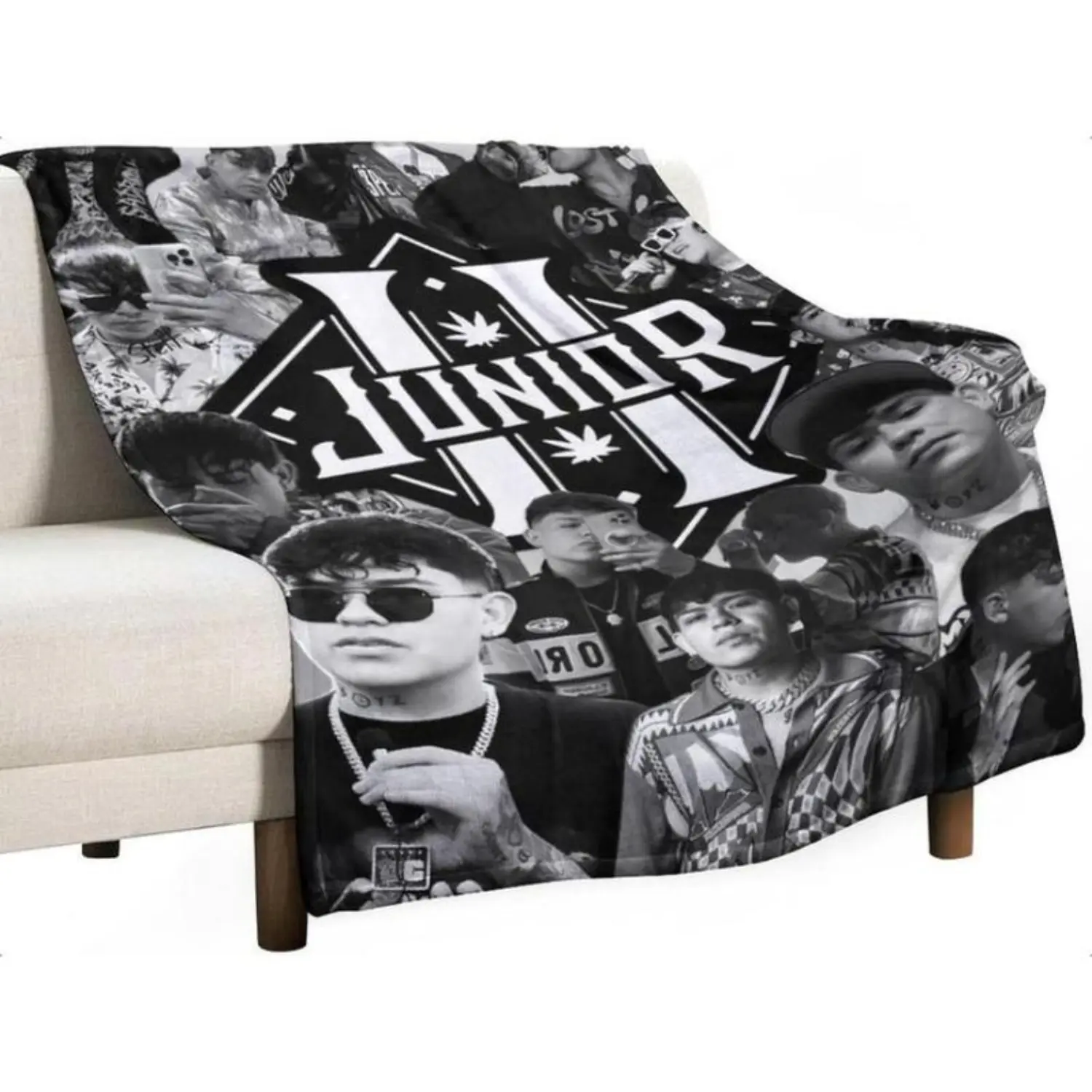 Junior Singer H Warmth Retentive Super Soft Flannel-Velvet Blanket, Classic Geometric Print 4-Season Bedding Throw for Beds, Sofas, Home & Travel Use