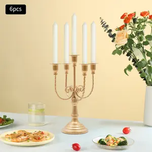 CNCEST Set of 6 Gold/Black Candle Holders, 3/5-Arm Retro Iron Candelabra for Table Centerpiece 11.8 Inch Elegant Candle Stand for Wedding, Dinner Party & Home Decor