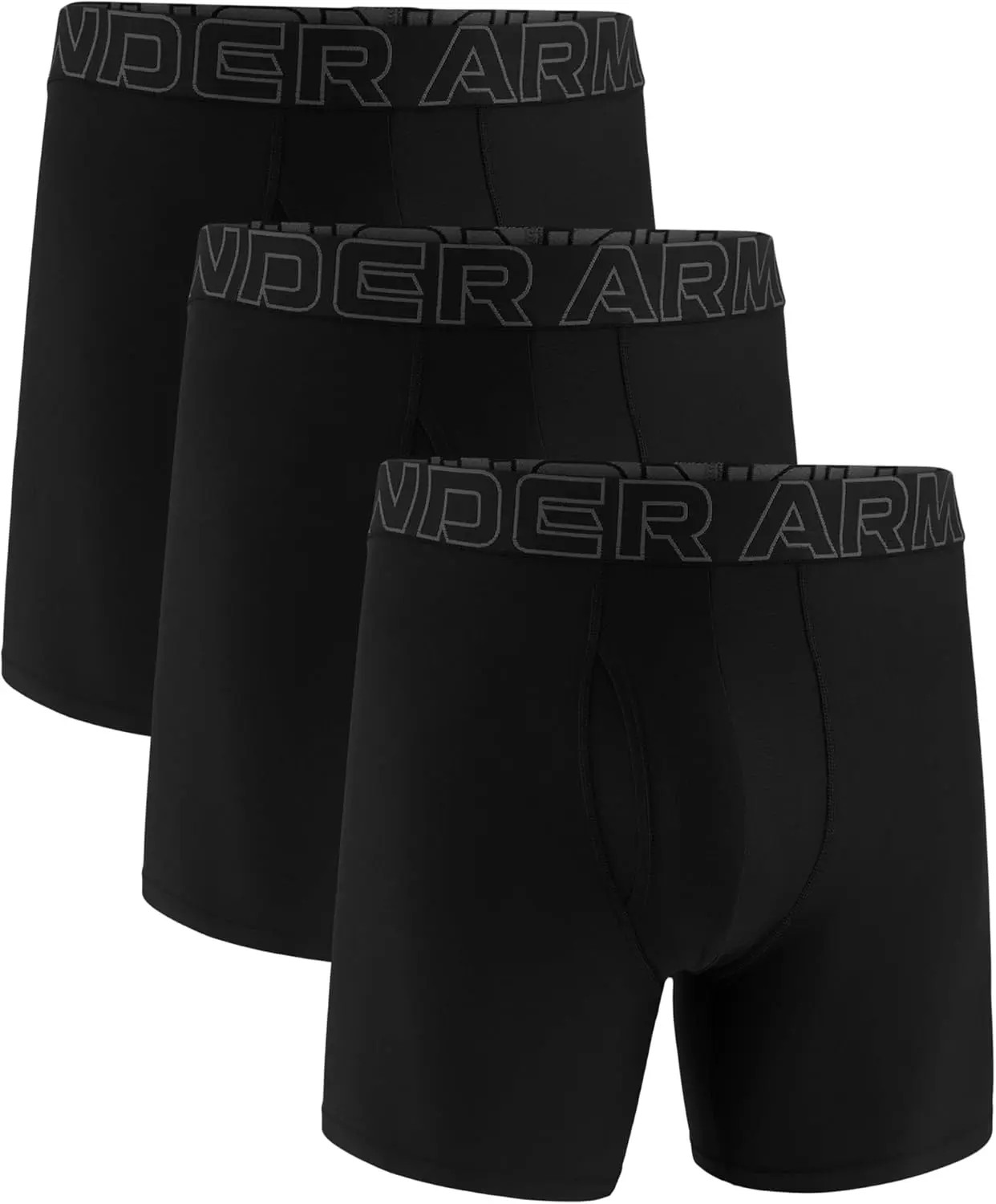 UNDER ARMOUR Men's Mid-Waist Performance Tech Boxerjock Boxer Briefs (3-Pack) - Soft Menswear Fabric, 4-Way Stretch, Sweat-Wicking, Fast-Drying, 6 in Inseam, Sturdy Hem, Wordmark Band, Working Fly, Machine Washable Athletic Underwear