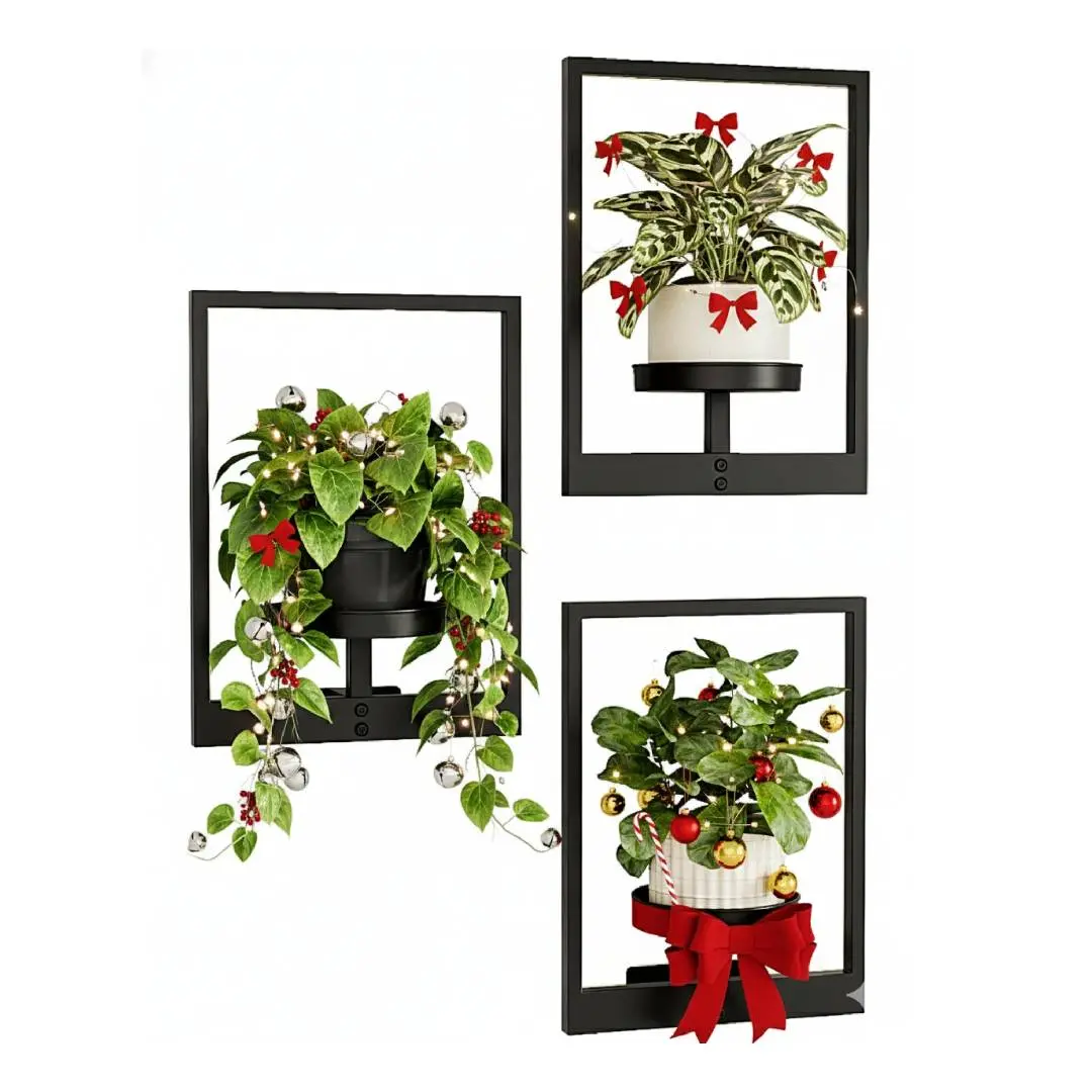 Bamworld 3-Pack Contemporary Metal Frame Wall Planter Hanging Flower Pots - Garden Accessories, Home Decor Pots, Window Container Gardening, Indoor/Outdoor Holiday Gift Hanger for Living Room Entryway, Hanging Plant Hanger