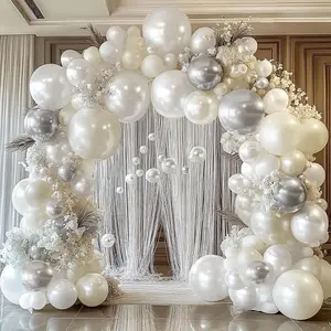Double-Stuffed White & Silver Balloon Garland Kit with Pearl Sand Balloons for Weddings & Parties