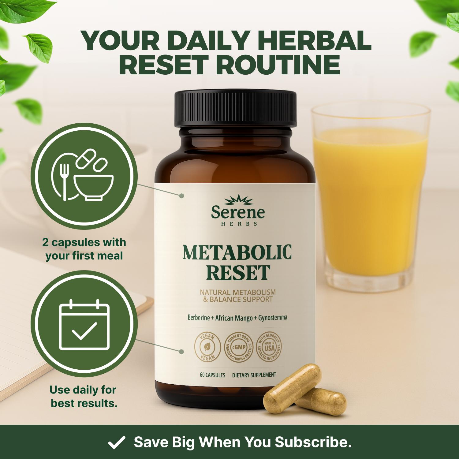 Metabolic Reset Capsules – African Mango – Support Metabolism, Energy & Digestive Balance – Plant-Based, Non-GMO – 60 Capsules by Serene Herbs