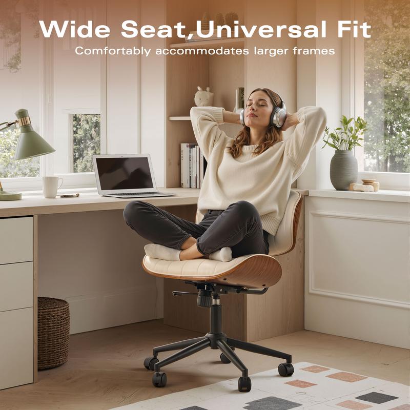 【Jumpstart Sale】Ovios Wide Curved Seat&Back Armless Home Office Chair, Adjustable-Height Desk Chair, 360° Swivel&Tilting Function, PU Fabric Stylish Walnut Task Make Up Chair for Meeing Room,Dining Room