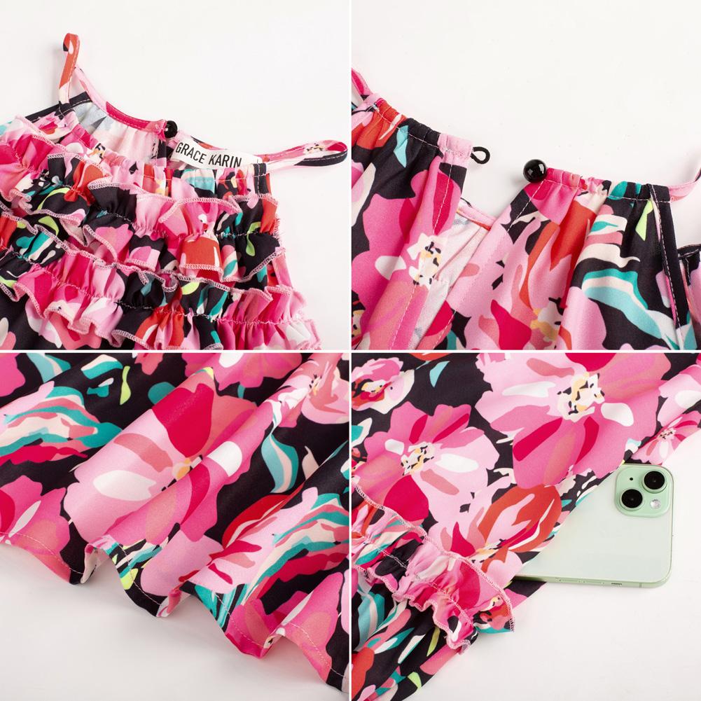 【Runs Large | Size Down】GRACE KARIN Women's Maxi Boho Dress Casual Summer Loose Long Floral Sundresses Flowy Halter Tiered Beach Vacation Outfits SpringStatements