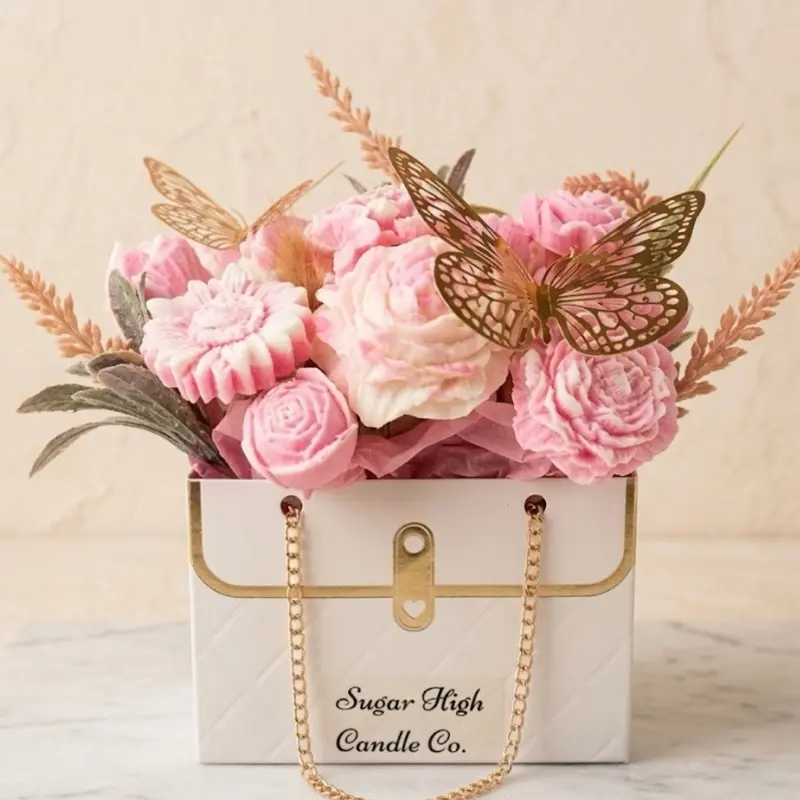Wax Melt Flower Bouquet, Romantic Pink Flower Box – Perfect for Mother's Day, Birthdays, or Anniversaries and Easter