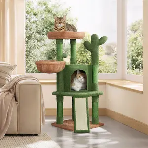 Yaheetech 42″ H Cactus Cat Tree for Indoor Cats Multi Level Kitten Condo Scratching Post Pet Activity Center Furniture w Ball Plush Perch Platform Basket - Vertical Scratcher Vertical Scratcher Scratcher Board