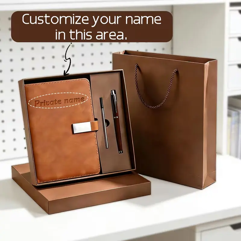 Customized 3-Piece A5 Faux Leather Notebook and Pen Set - Back-to-School Office Stationery, Refillable Pen, Replaceable Inserts, Convenient for Long-Term Use, Organized Note-Taking, Teacher Gifts