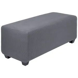 PiccoCasa High Stretch Ottoman Cover, Soft Slipcover Jacquard Fabric Small Checks Rectangle Storage Stool Cover Furniture Covers Large Dark Gray