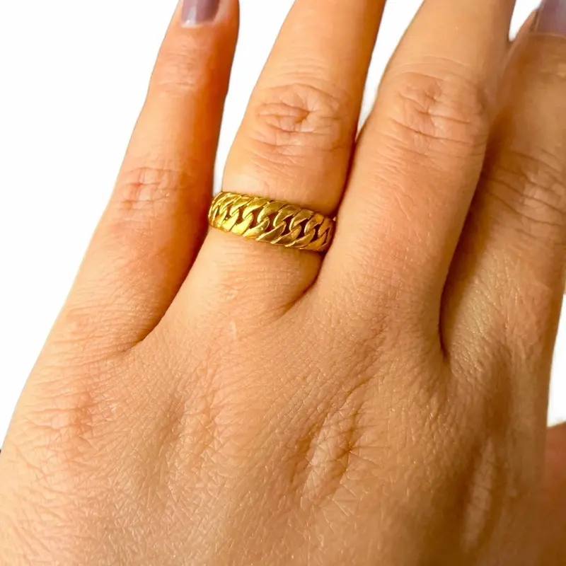 Casual Gold Chain Design Ring, Geometric Panchadhatu Metal Fashion Jewelry for Men & Women, Non-Tarnish for Daily Wear, Fashion Ring, Costume Jewelry, Everyday, Unisex, Gold Chain Rings