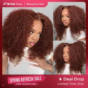 Wavymy Pre-Cut Lace Wig Put On and Go Wigs Reddish Brown Kinky Curly 7x5 Lace Closure Wig Wear Go Glueless Beginner Wig