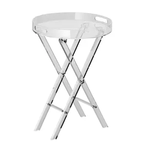VEVOR Acrylic Folding Tray Table,  Acrylic End Table with Folding X Leg, Clear Acrylic Side Table for Coffee, Drink, Food, Snack used in Living Room, Bedroom, and Study
