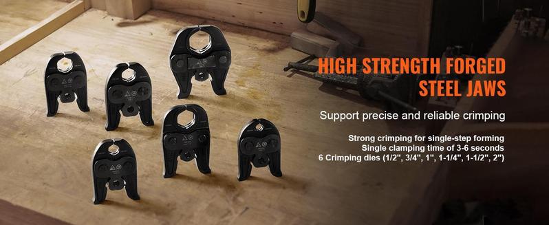 VEVOR Pro Press Tool, 18V Electric Pipe Crimping Tool for 1/2" to 2" Stainless Steel, Copper, PEX Pipes, Press Tool Kit with 6 Pro Press Jaws, 2PCS 4AH Battery, Fast Charger & Carrying Case VEVOR Pro Press Tool, 18V Electric Pipe Crimping Tool for 1/2" to 2" Stainless Steel, Copper, PEX Pipes, Press Tool Kit with 6 Pro Press Jaws, 2PCS 4AH Battery, Fast Charger & Carrying Case