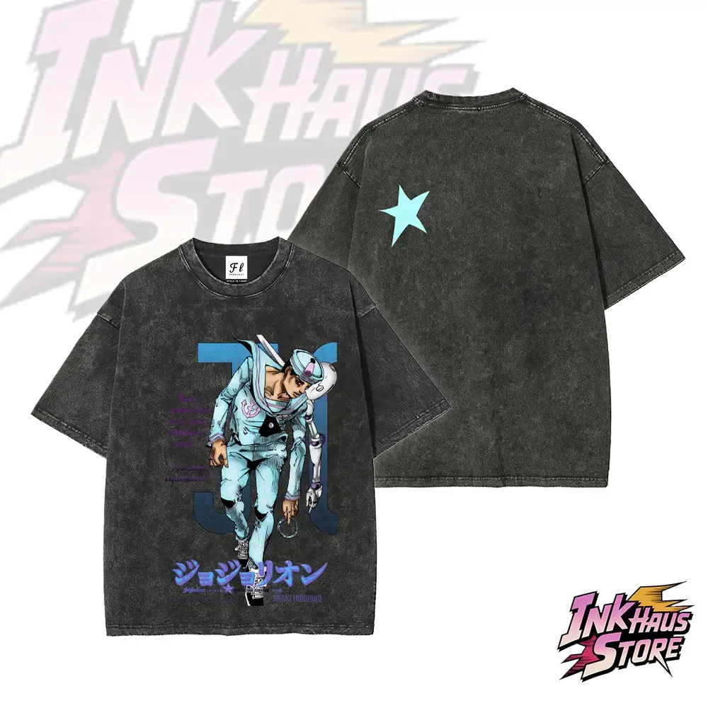 Unisex Josuke Higashikata Graphic T-Shirt - JoJo's Bizarre Adventure Retro Washed Cotton Short-Sleeve Streetwear Tee with Premium Fabric
