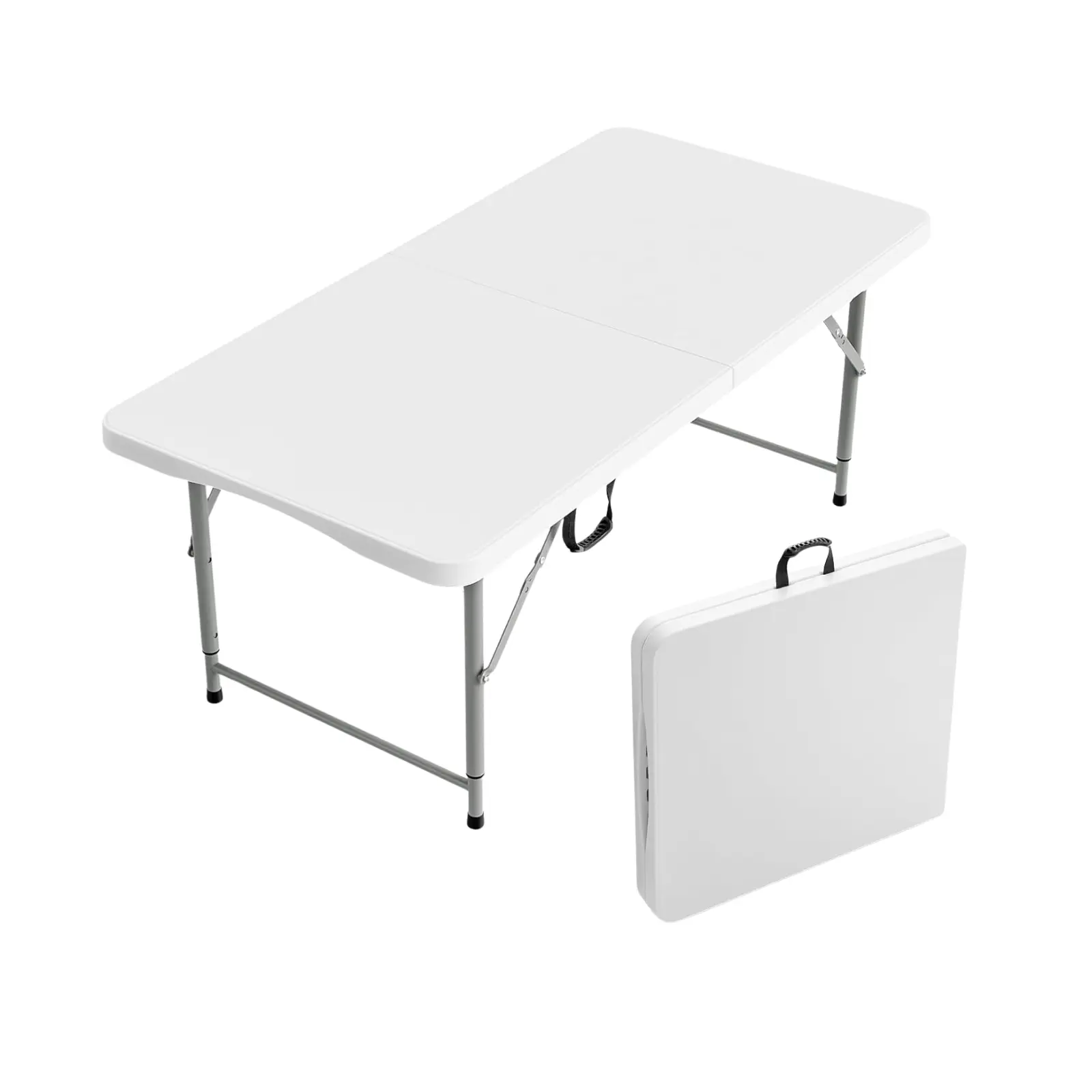 4FT Plastic Folding Table, Portable Picnic Table Outdoor with Built-in Handle & Steel Legs, for Party, Dining, Wedding, Events, Picnic, Indoor, Outdoor, Camping, Utility, Folding – White