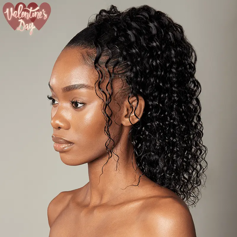 Frodio 100% Human Hair Natural Black Curly Water Wave Ponytail Hairstyle Extension Ponypop Ponytail Wig Drawstring Ponytail - Imani #summervibes