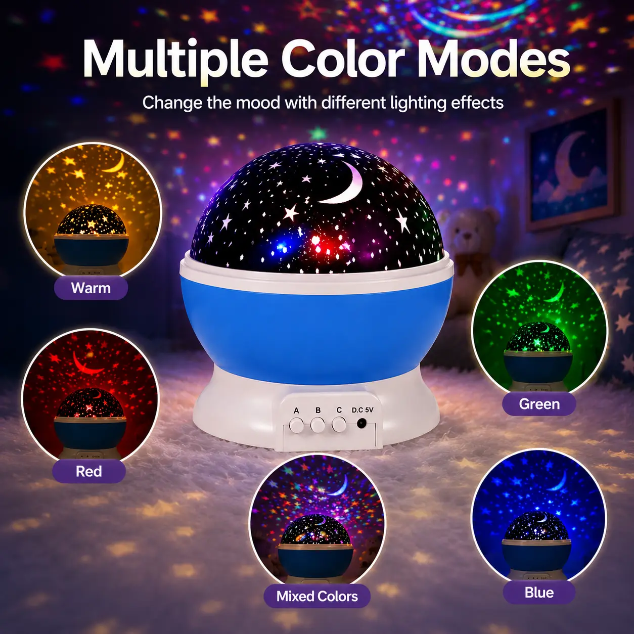 [dealsforyou] Star Projector Night Light, 2-in-1 Rotating Starry Sky Lamp with Moon Pattern, Color Changing LED Bedroom Decor Light, USB Battery Powered Gift