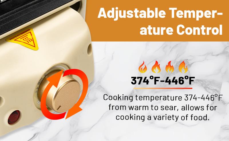 Pukomc Indoor Smokeless Grill Yellow, Non-Stick Cooking Removable Plate, Portable Electric Korean BBQ Grill with Temperature Control, Dishwasher Safe Nonstick Coating Griddle