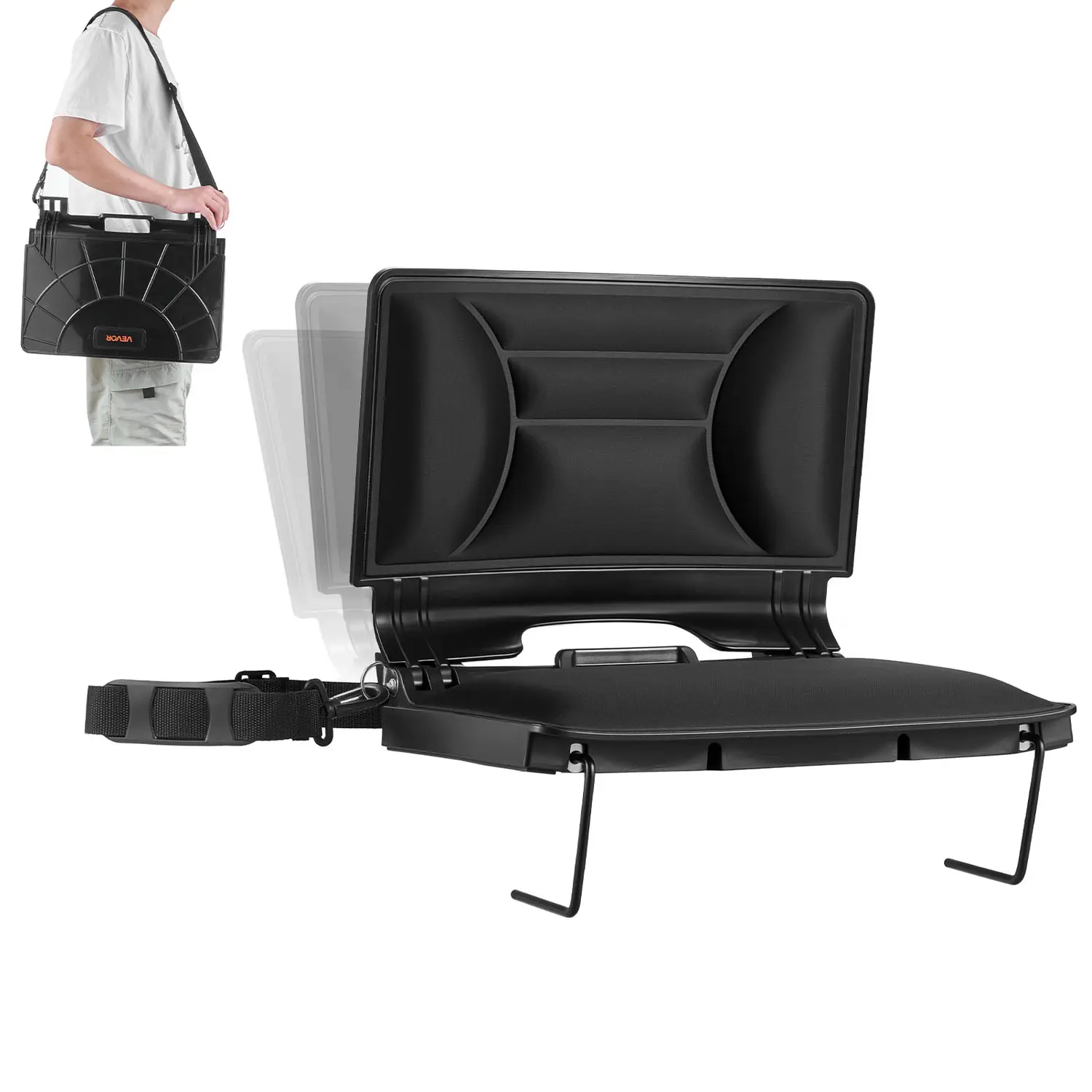 VEVOR Folding Iron Stadium Seat with Back Support, Thick Foam Cushion, Lycra-PP Material, Shoulder Strap, Hooks, Cup Holder, Side Pocket, Lightweight Flexible Durable Portable Flower Bud Waist Design for Football Bleachers
