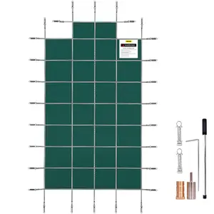 【FathersDayGift】VEVOR Pool Safety Cover Fits 18x36ft Rectangle Inground Pools,  , Safety Pool Cover with 4x10ft Center End Step, Mesh Solid Pool Cover with Drainage Holes for Swimming Pool, Winter Safety Cover, Green