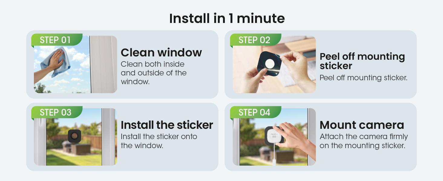 HomiQ Life Window Security Camera 3MP 2K, Indoor WiFi Cameras 2.4GHz/5GHz with Colorvue AI Color Night Vision, Motion & Person Detection with Auto-Focus , Easy Installation, 24/7 Recording Works with Alexa & Google Home