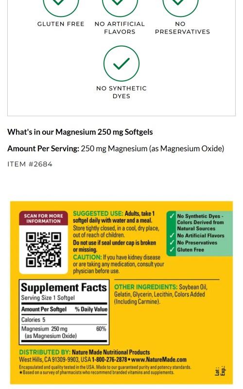 Magnesium 250 mg Softgels
