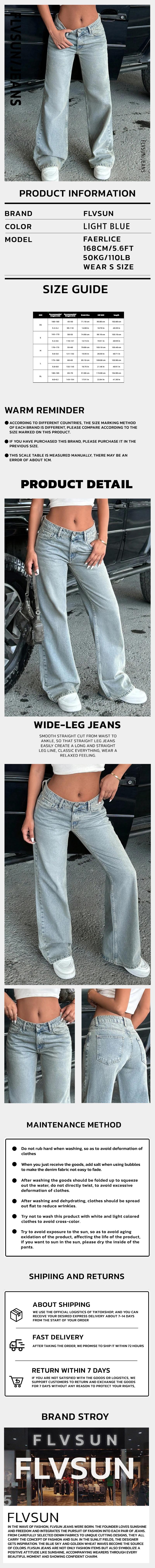 Flvsun-Women's Baggy Jeans Y2K Low Waist Boyfriend Style Denim Pants Vintage Aesthetic Wide Leg Cargo Pants Teen Girls Streetwear Hip Hop Trousers with Pockets Casual Basic Light Blue Minimalist