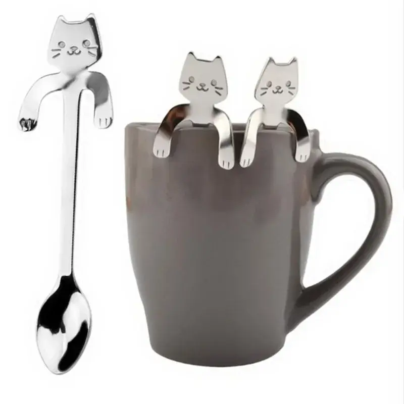 Cat-Shaped Stainless Steel Reusable Coffee Teaspoon - Dishwasher-Safe Mini Cutlery for Coffee, Dessert, Everyday Use Kitchen Tableware