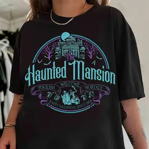 Vintage Hitchhiking Ghosts Vintage Shirt The Haunted Mansion Halloween Tee Welcome Foolish Mortals Family Vacation Trip Made In USA For Women For Men [Block Core Threads 180G/230G 100% cotton short-sleeve/hoodie, soft and comfortable]