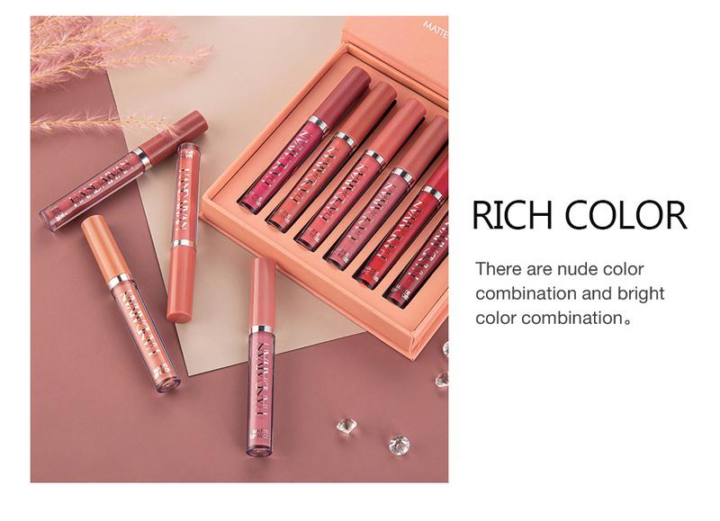 HANDAIYAN 6Pcs Velvet Matte Lip Stain Set | Long-Lasting Waterproof Lipstick Kit with Nude Palette, Non-Stick Gloss Lipgloss gloss bomb shimmer stix Matte Liquid Lipstick Makeup Set Cosmetic Glossy 6A beauty guru HANDAIYAN 6Pcs Velvet Matte Lip Stain Set | Long-Lasting Waterproof Lipstick Kit with Nude Palette, Non-Stick Gloss Lipgloss gloss bomb shimmer stix Matte Liquid Lipstick Makeup Set Cosmetic Glossy 6A beauty guru