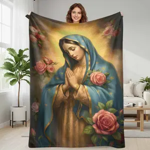 Holy Icon Floral Art Flannel Blanket  Elegant Rose and Star Pattern  Soft Warm Lightweight Plush Throw  Perfect for Living Room Decor  Sofa Relaxation  Bedroom Accent  Spiritual Gift  Meditation Space