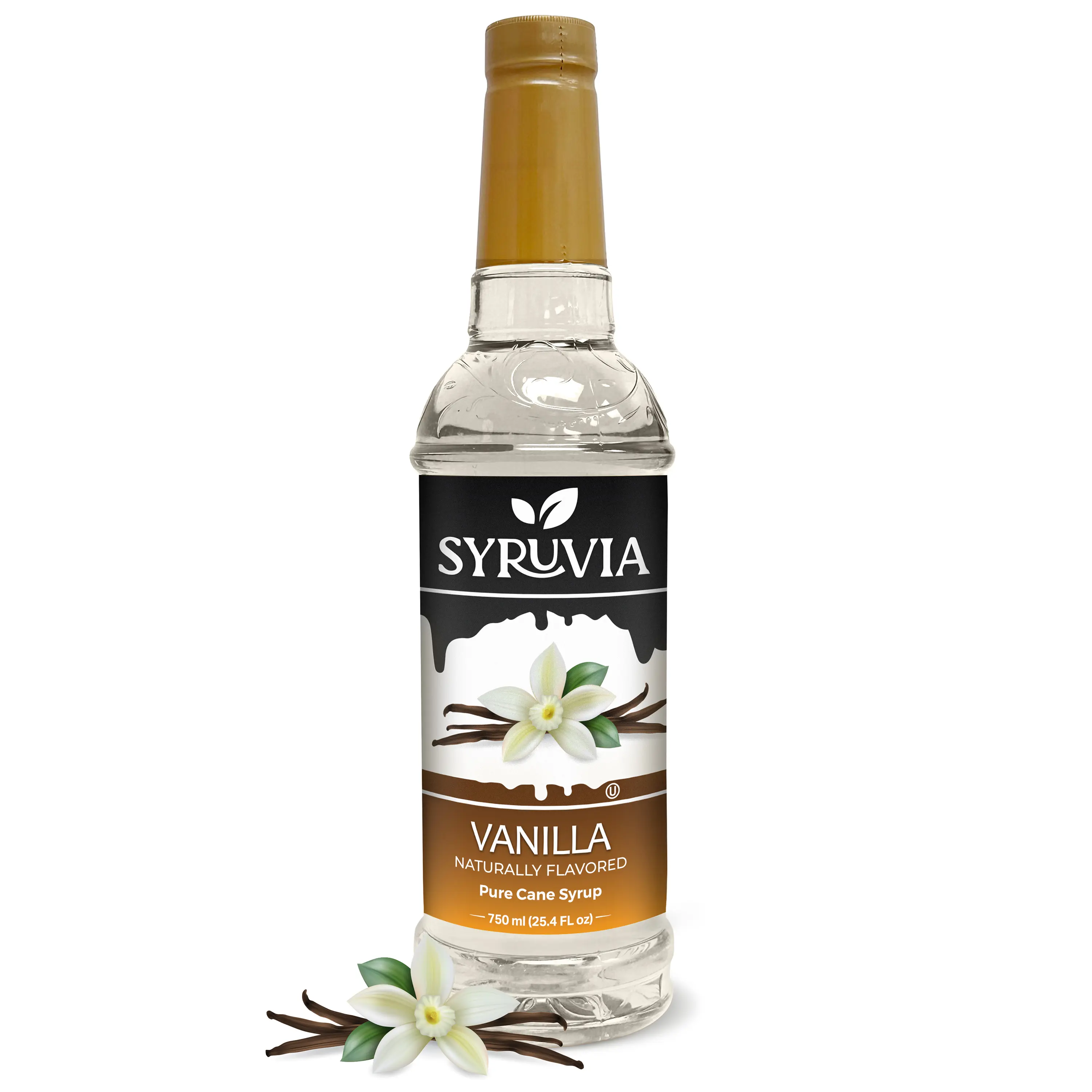 Syruvia Vanilla Coffee Flavor Syrup, 25.4 fl oz Gluten-Free Cane Sugar-Sweetened Bottle, Kosher Syrups & Concentrates for Beverages