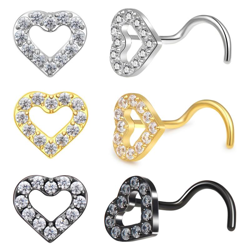 20G Nose Studs for Women 3PCS. Delicate Heart-shaped CZ Nose StudsHypoallergenic 316L Surgical Stainless Steel Piercing Jewelry. ou fter bodyjewelry bat  septum Gold Plated Small Hoop Earrings Set Trendy Sterling S faux  industrial cartilage tragus earrin