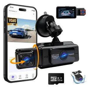 3-channel dash cam for front and rear, S15 1080p car dash cam with front, rear, and interior/rear cameras, includes 32 GB card,loop recording, HDR, night vision, G‑sensor, and parking monitoring