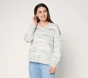 Me by Jennie Garth Space Dyed Long Sleeve V-Neck Sweater