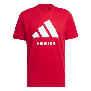 adidas Mens Key City Houston Logo Crew Neck Short Sleeve Casual Tops Casual - Red