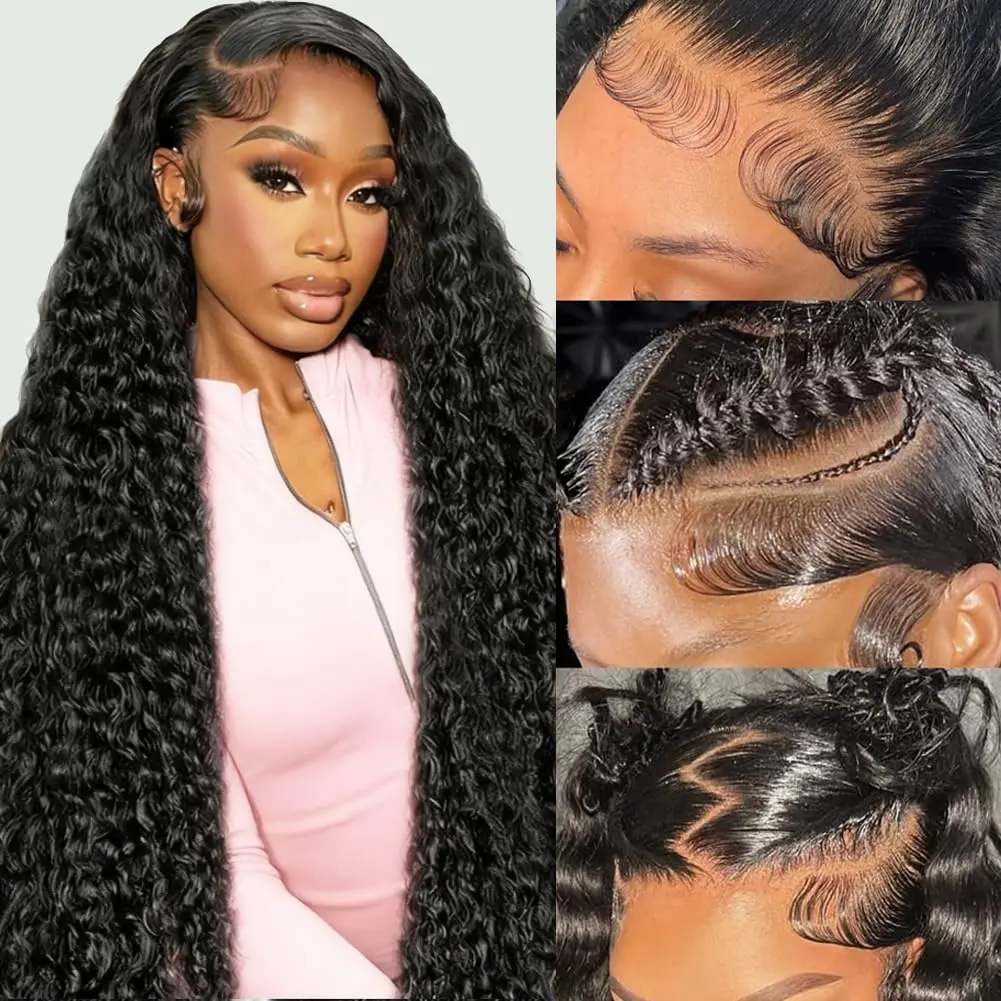 [30 Inch deep wave only $103]13x6 Deep Wave Lace Front Wigs Human Hair HD Full Lace Frontal Wigs Pre Plucked Bleached Knots Deep Curly Human Hair Wig for Women Natural Color