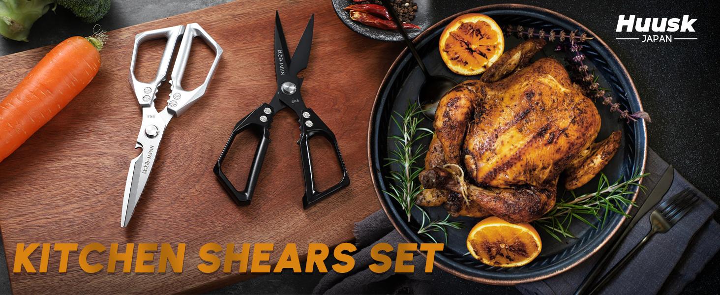 Huusk Kitchen Shears Set, Heavy Duty Poultry Shears, Japanese Kitchen Scissors for Meat, Chicken Bones, and Turkey
