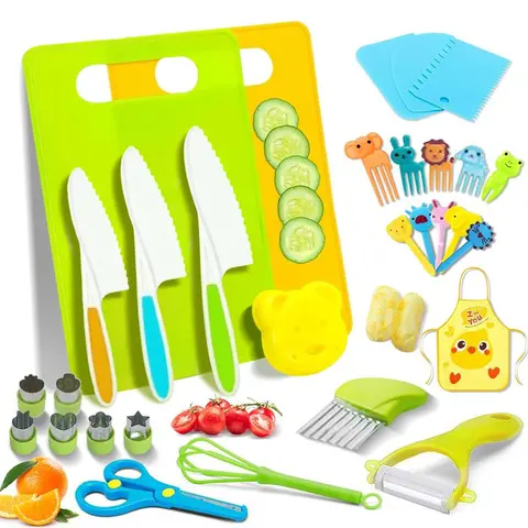 Montessori Toddler Knife Set 32PCS - Safe Kids Cooking Knives for 5-10 Year Olds, Essential Home Essentials & Kitchen Gadgets, Toddler Kitchen Tools, Cute Christmas Gifts for Kids#Mother's Day #SummerVibes